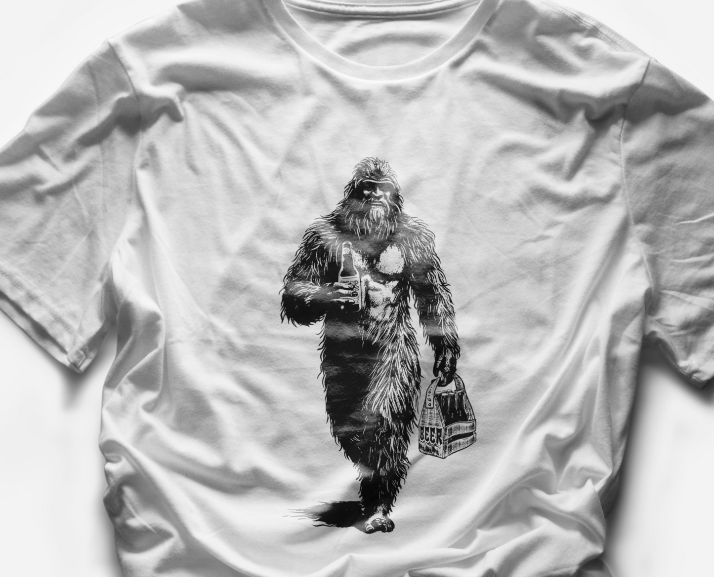 Bigfoot with beer t-shirt